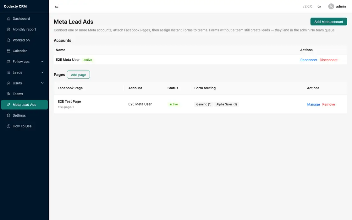 Facebook page routing in Codexty CRM